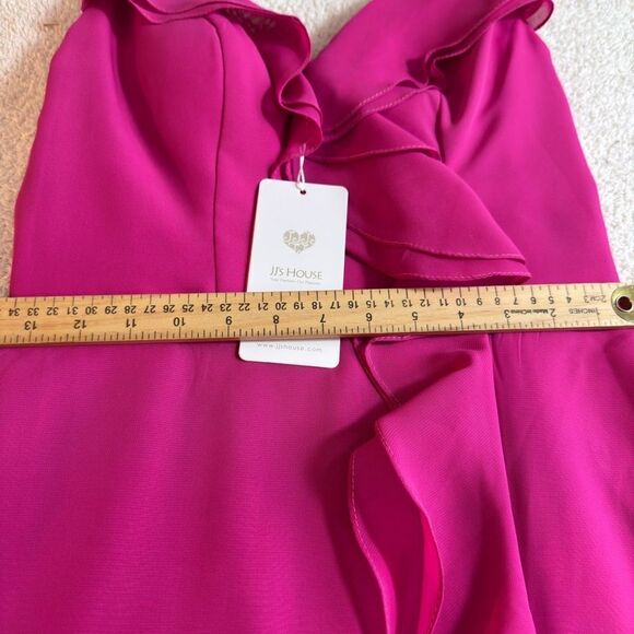JJs House Gown womens size 4 fuchsia Maxi chiffon Ruffle spaghetti strap Dress - Picture 8 of 12